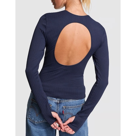 PINK by Victoria's Secret Seamless Long Sleeve Top Navy - Picture 1 of 13